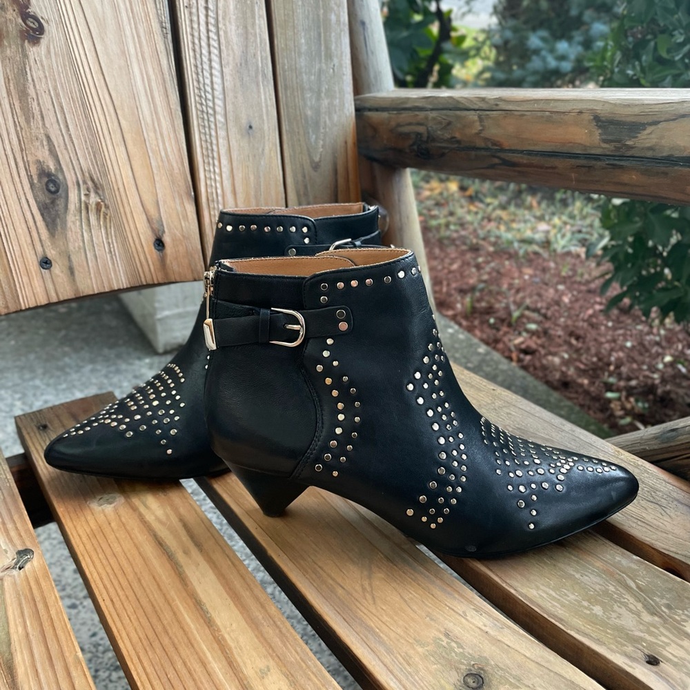 Joie Bickson Studded Ankle Bootie Size EUR 38.5 Heeled Black Leather Boots